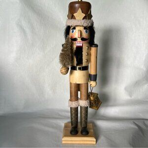 Wooden Christmas Male Nutcracker with Lantern & Pine Tree 15"